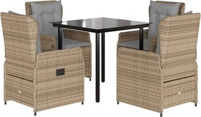 vidaXL 5 részes bézs polyrattan kerti étkezőgarnitúra párnákkal