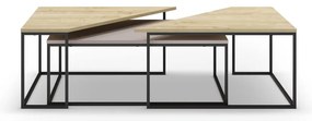 Dohányzóasztal szett tölgyfa dekoros asztallappal, 3 db-os 70x110 cm Titan – Marckeric