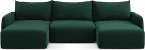 Sötétzöld bársony kinyitható-tárolóhelyes (U alakú) sarokkanapé Kalena – Makamii