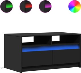 vidaXL fekete szerelt fa dohányzóasztal LED-világítással