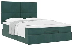 Ottomán ágykeret matracokkal sötétzöld 140x190cm bársony