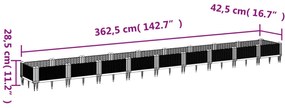 vidaXL barna polipropilén kerti virágláda cövekekkel 362,5x42,5x28,5cm