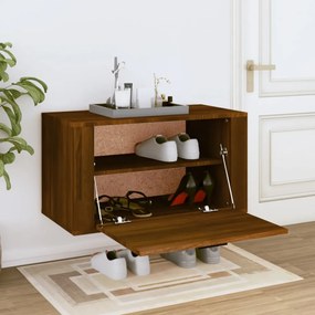 barna tölgyszínű tömör fenyőfa fali cipőszekrény 70x35x38 cm