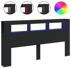 fekete szerelt fa LED-es fejtámla 200 x 18,5 x 103,5 cm