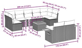 10 részes fekete polyrattan kerti ülőgarnitúra párnákkal