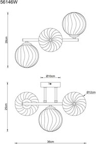 Globo 56146W Fali lámpa, fekete matt fém, borostyánszínű üveggolyók, HxSzxM: 360x280x250mm, 3x G9 LED 4W 230V izzók nélkül