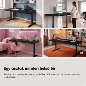 Elektromos ülő-álló íróasztal fiókkal és Qi vezeték nélküli töltővel fekete, 1600 mm: ELLIS