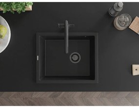 Mexen Pedro, gránit mosogató 560x460x200 mm, 1 kamrás, fekete, fekete szifonnal, 6508561000-77-B