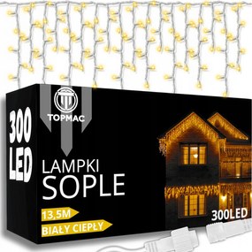 Jégcsap Kültéri Lámpa 300 Led Fényfüggöny Fehér Meleg Fix Flash
