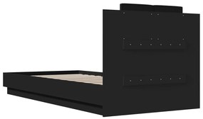 fekete ágykeret fejtámlával és LED-világítással 100 x 200 cm