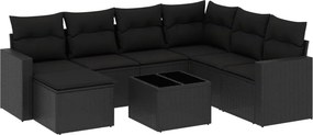 vidaXL 8 részes fekete polyrattan kerti ülőgarnitúra párnákkal