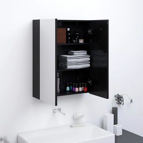 fényes fekete MDF tükrös fürdőszobaszekrény 60 x 15 x 75 cm