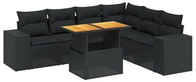 vidaXL 7 részes fekete polyrattan kerti ülőgarnitúra párnával