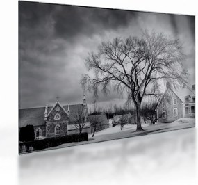 Fekete fehér falu képe (üvegen) (70x50 cm)