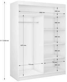 Makira Gardróbszekrény (160 cm) Fehér - artisan tölgy