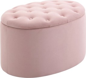 HOMCOM Tároló Pad Puff Béléses Velúrtapintás, Ovális Tárolódoboz, Tárolópad Nappaliba, Hálószobába, Előszobába 71 x 52 x 42 cm, Rózsaszín | Aosom