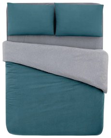 Petróleumkék-szürke kétszemélyes-hosszabbított pamut ágyneműhuzat lepedővel 200x220 cm – Mila Home