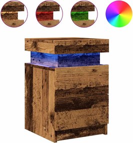 vidaXL antik fa színű szerelt fa éjjeliszekrény LED-del 35x39x55 cm