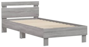 szürke sonoma színű ágykeret fejtámlával és LED-ekkel 90x200 cm