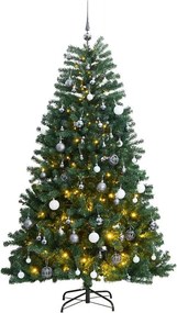 vidaXL csuklópántos műkarácsonyfa 300 LED-del és gömbökkel 180 cm
