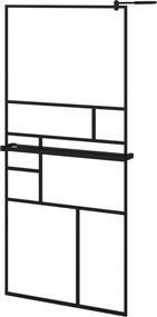 vidaXL fekete ESG üveg és alumínium zuhanyfal polccal 90 x 195 cm