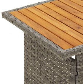 szürke tömör akácfa és polirattan kerti asztal 100x50x43/63 cm