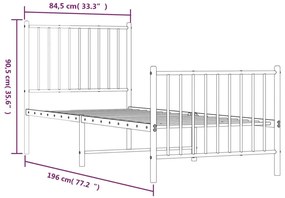 fehér fém ágykeret fej- és lábtámlával 80x200 cm