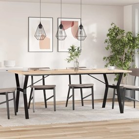 Tömör fenyőfa és acél Y-vázú étkezőasztal 200x100x75,5 cm