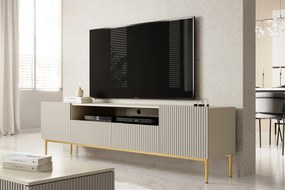 Nicole RTV szekrény 200 cm nyitott polccal és fiókokkal - kasmír / arany lábak