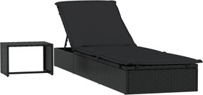 vidaXL 1 db fekete polyrattan napozóágy asztallal