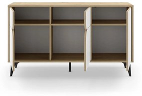 Fehér-natúr színű alacsony komód tölgyfa dekorral 140x79 cm Nola – Marckeric