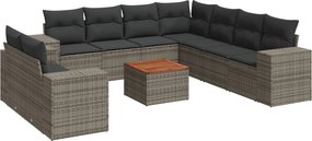 vidaXL 10 részes szürke polyrattan kerti ülőgarnitúra párnákkal