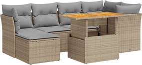 vidaXL 7 részes bézs polyrattan kerti ülőgarnitúra párnákkal
