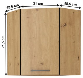 Sarok felső konyhaszekrény Meriel 60/60 GN-72 1F (fekete + artisan tölgy). 1033986