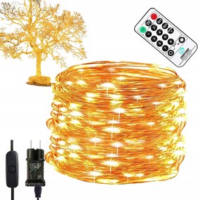 Karácsonyfa fényfüzér, meleg fehér fény, 100 Led