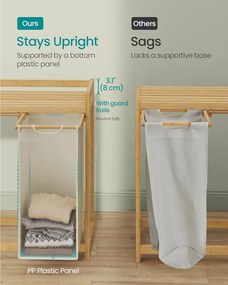 Szennyeskosár 2 rekesszel, szennyestartó, 100 literes, 63 x 33 x 78 cm, krémfehér