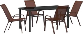 vidaXL Kert étkező szett 5 pcs Barna és fekete Porfestett acél