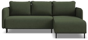 Zöld kinyitható-tárolóhelyes sarokkanapé (jobb oldali) Luana – Makamii