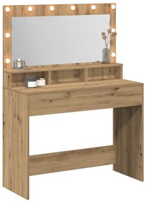 Sminkasztal LED fényekkel Mesterséges tölgyből, 100x41x135 cm