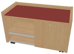 Verno mobil konténer 100 x 50 cm üveggel, bal, világos tölgy / piros