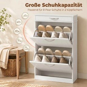 Cipőszekrény 2 ajtóval, keskeny cipőszekrény, 8 pár cipő számára