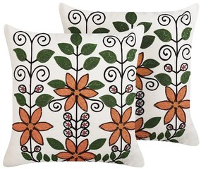 Színes pamut hímzett virágmintás díszpárna kétdarabos szettben 50 x 50 cm VALLORE Beliani