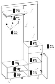 SVEN előszobafal tükörrel, barna/fehér