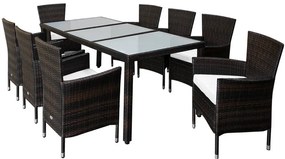 Casaria® Berlin 1+8 polyrattan kerti bútor szett - barna