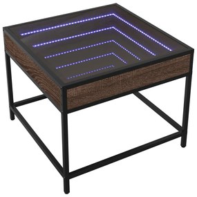 Barna tölgy végtelen hatású LED-es dohányzóasztal 50x50x41 cm