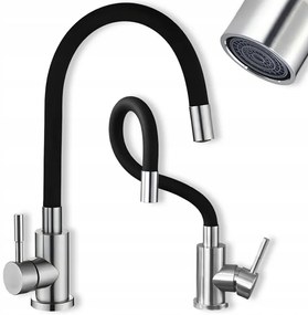 Konyhai csaptelep rugalmas szárral, 45 cm hosszú csővel, fekete