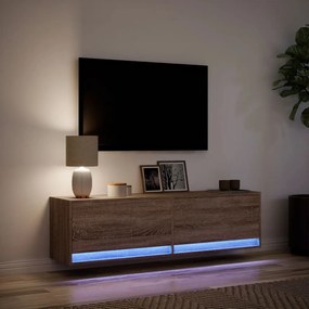 barna tölgy színű fali TV-szekrény LED-ekkel 140 x 31 x 38 cm