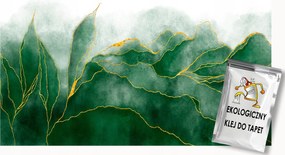 Fotótapéta Flizelina Absztrakt Zöld Arany Grafika Levelek 150x105 ragasztó