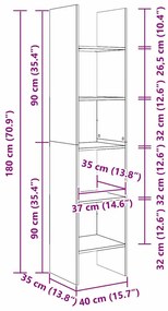 Könyvespolc kézműves tölgy 40 x 35 x 180 cm Faanyag