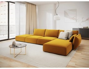 Mustársárga bársony sarokkanapé (jobb oldali-heverő résszel) Vanda – Mazzini Sofas